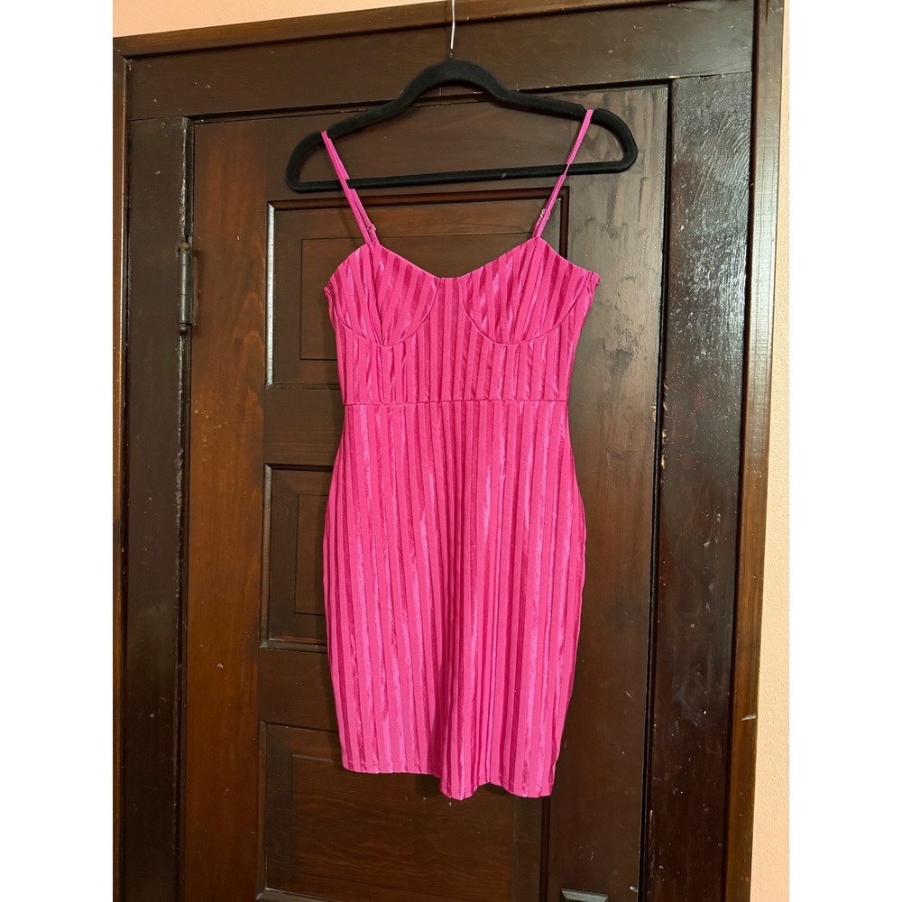 PrettyLittleThing Pink Striped Bustier Bodycon Mini Dress Size 6 Party Neon